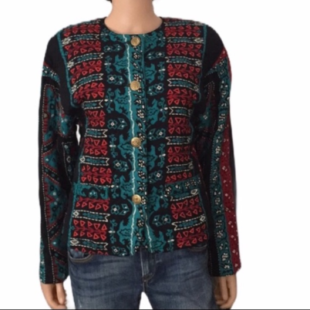 NWOT Vintage Carole Little Jacquard Pattern Jacket
